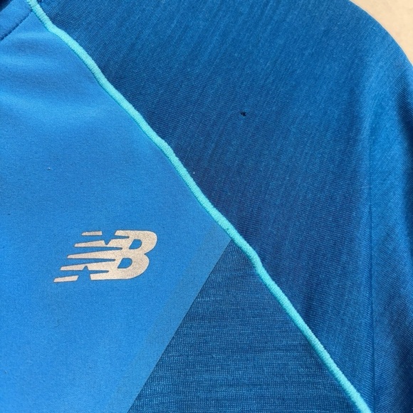 New Balance Sweater Blue 1/4 Zip Pocket Merino Wool Blend Pullover XS - Picture 3 of 9